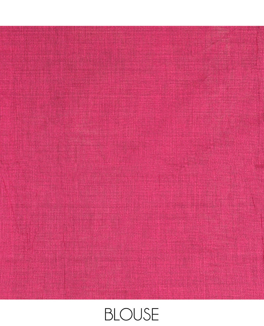 Borderless Magenta Khadi Cotton Saree Features Double Stripes, a Self-Pallu of Tassels, and a Matching Blouse