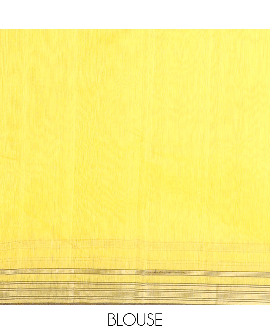 Yellow floral design chanderi cotton saree with self zari border & striped, floral design pallu