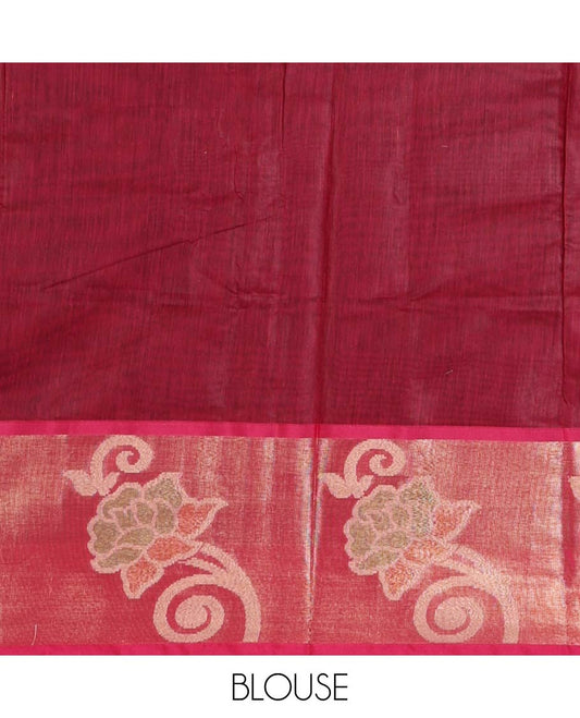 Black pochampally-style floral thread-woven chanderi cotton saree, contrast floral zari border & floral design pallu, plain blouse