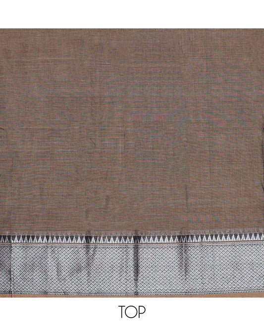Brown checked, temple design chudidhar material top with plain bottom & plain, zari design border dupatta