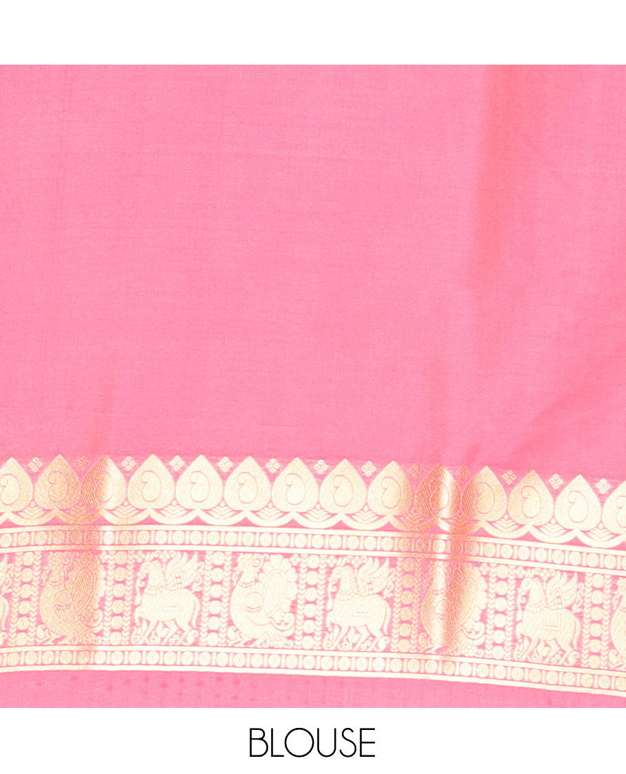 Cream Elite Soft Silk Saree, Adorned with Zari Buttas, Contrast Intricate Border, Jaal Pallu, and a Contrast Blouse