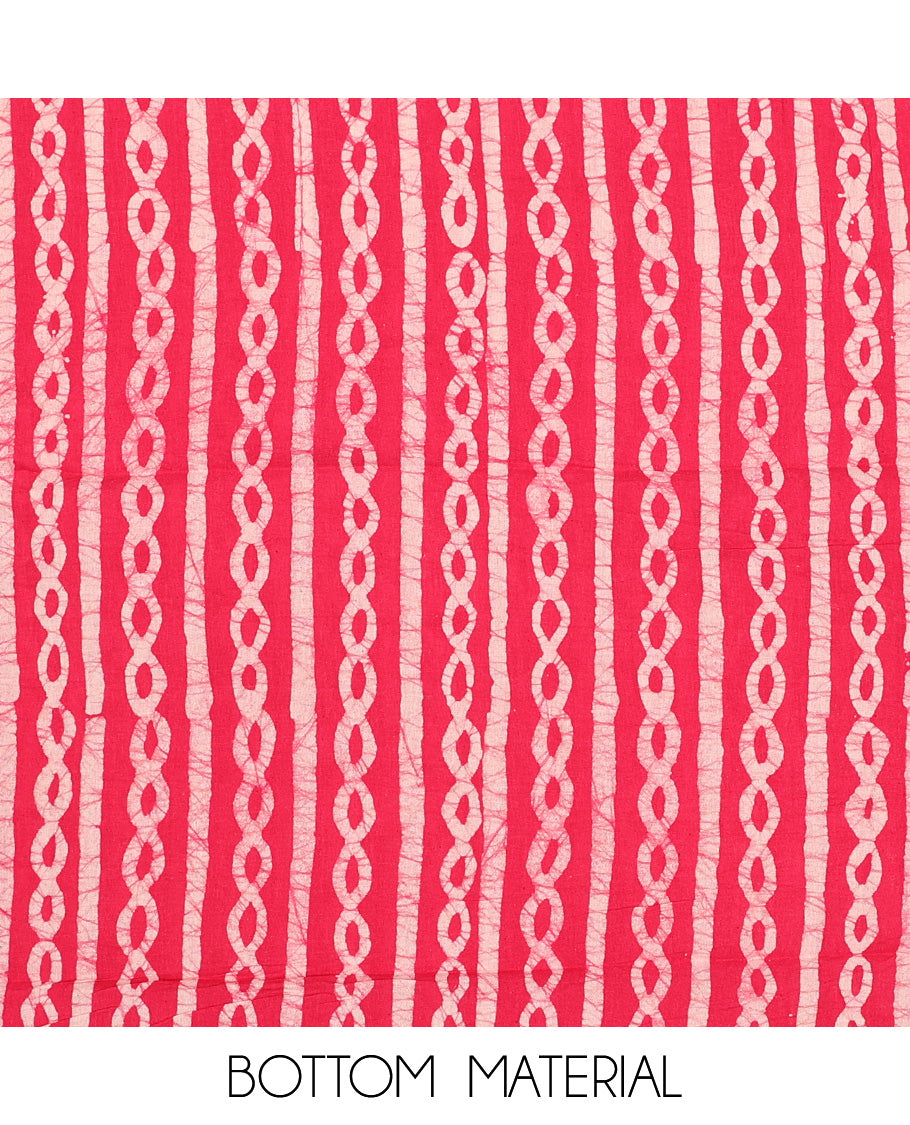 Red chudidhar material set geometric batik printed top , batik printed bottom & geometric batik printed dupatta