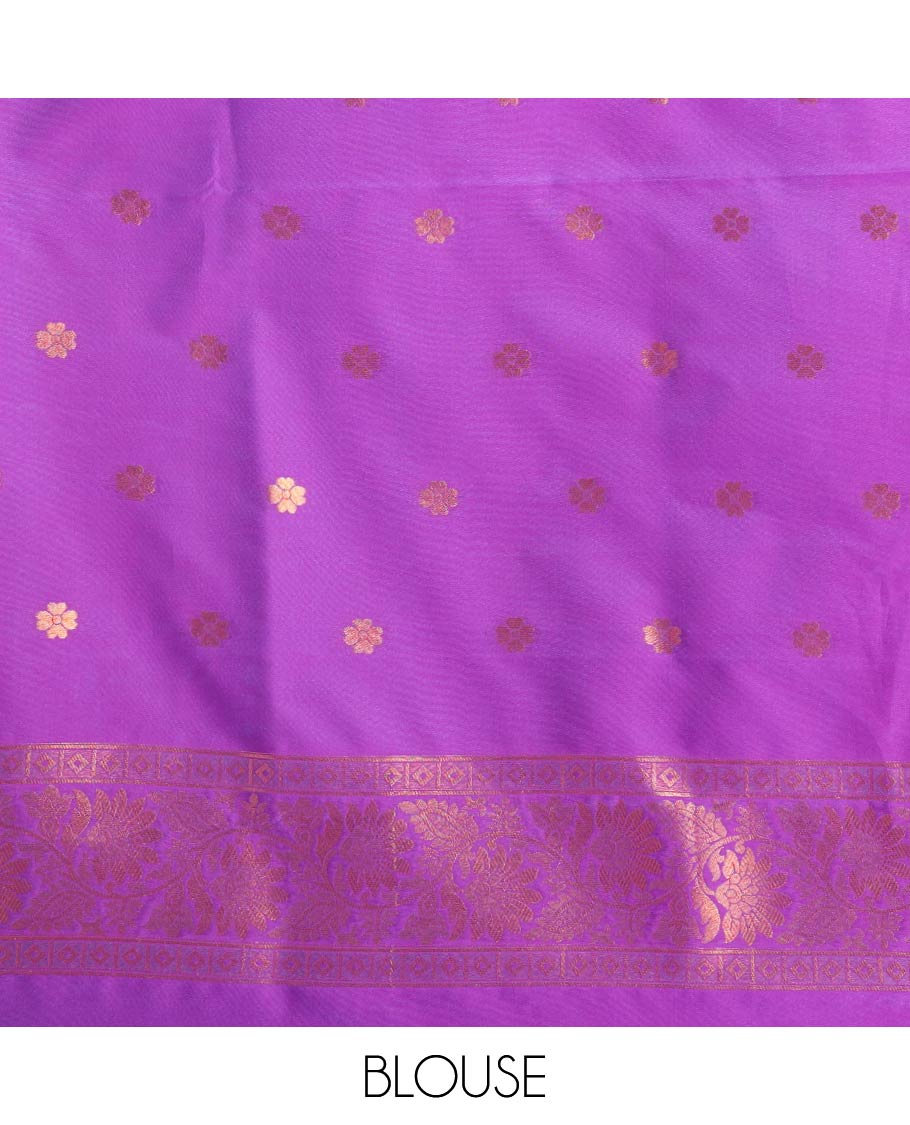Purple brocade design mulberry silk saree with self mango design, jacquard border & rich weaving pallu along with plain blouse