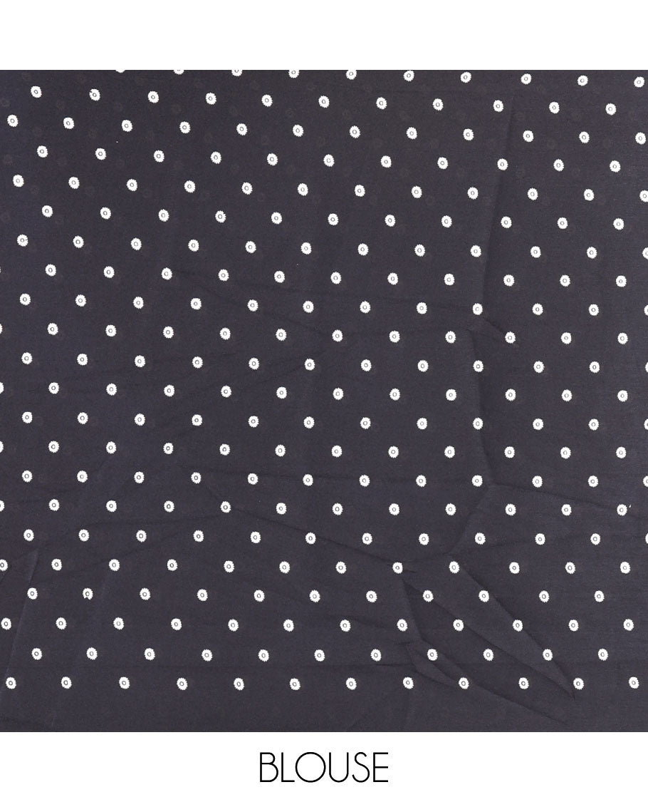 Blue tree motifs digitally printed Gajji silk saree with contrast printed border of upside down tree motifs, and contrast printed blouse