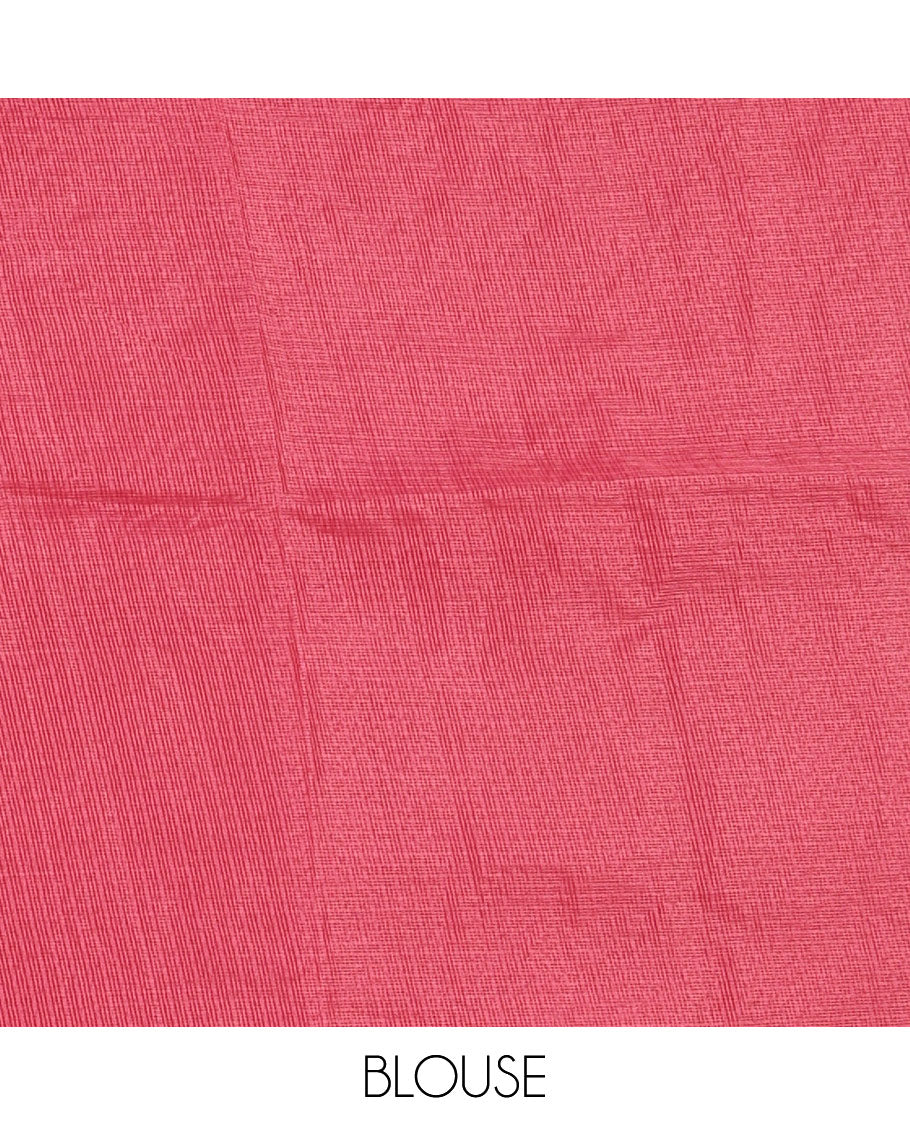 Pink star flower motifs chikankari-style embroidered kota check saree, lace border & matching checked blouse