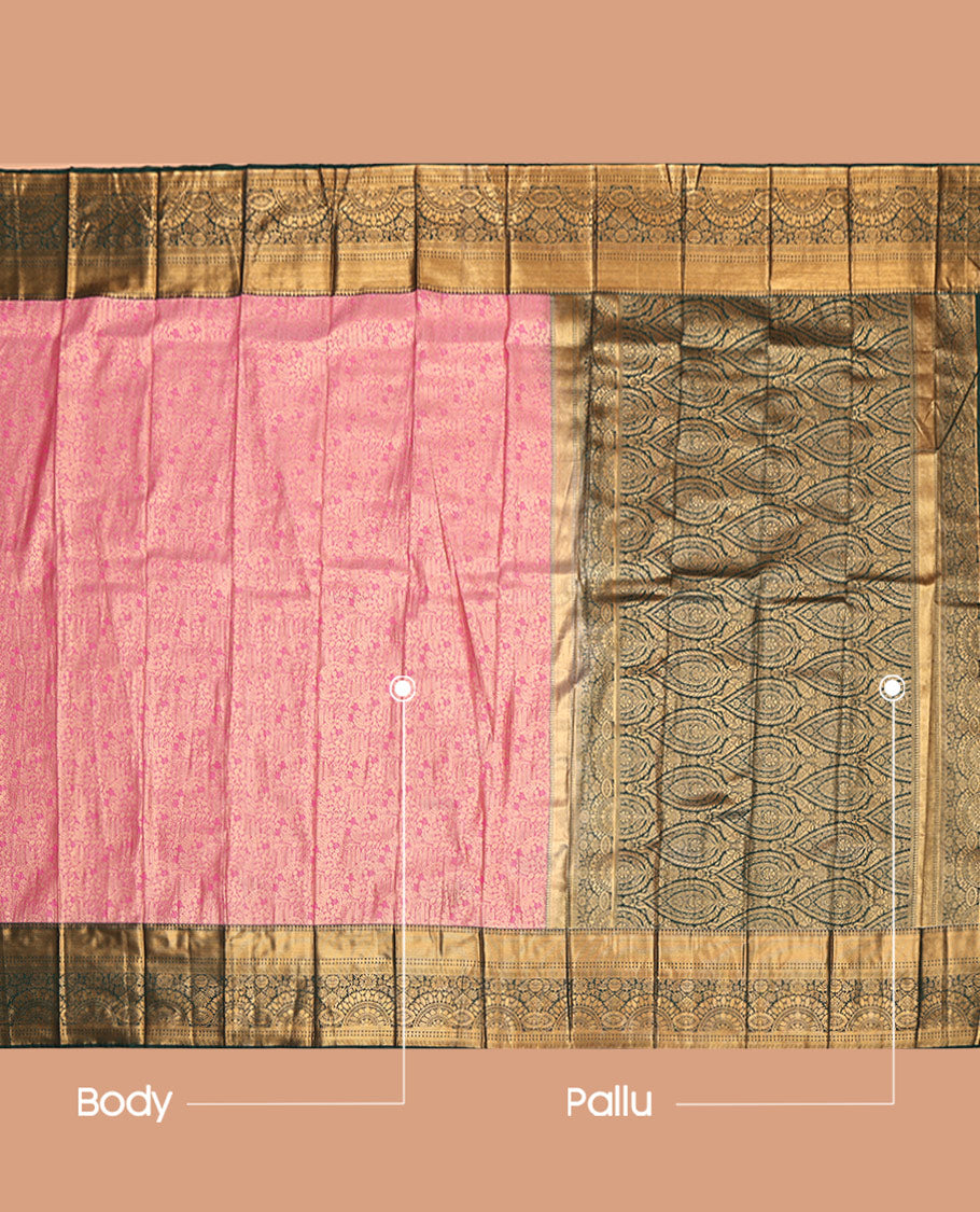 Pink Budget Silk Saree, Enthralled with Jacquard Design, Complemented by Contrast Traditional Zari Border, Intricate Pallu, and Contrast Blouse