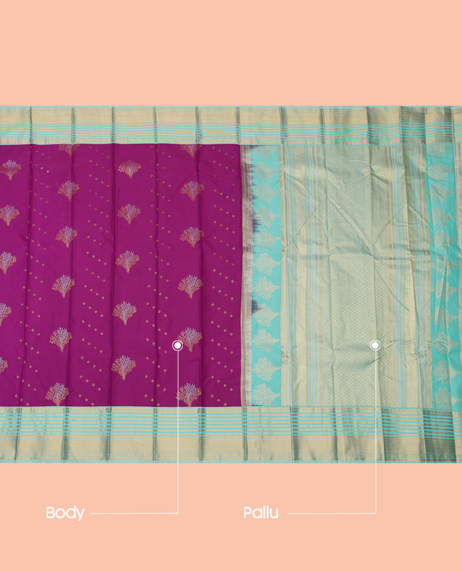 Purple Contrast Zari Butta Budget Silk Saree