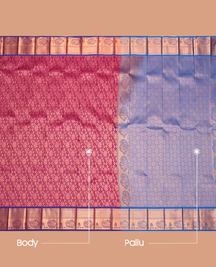 Purple Budget Silk Saree, Enriched with Jacquard Design, Complemented by a Contrast Traditional Zari Border, Grand Pallu, and a Contrast Blouse