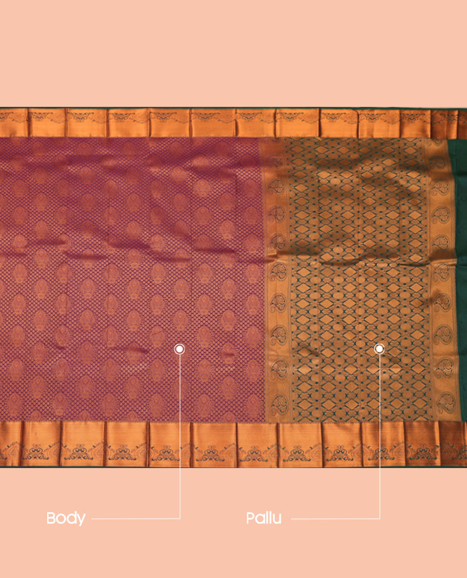 Purple Budget Silk Saree, Bedecked with Jacquard Design, a Contrast Traditional Zari Border, Grand Pallu, and a Contrast Blouse