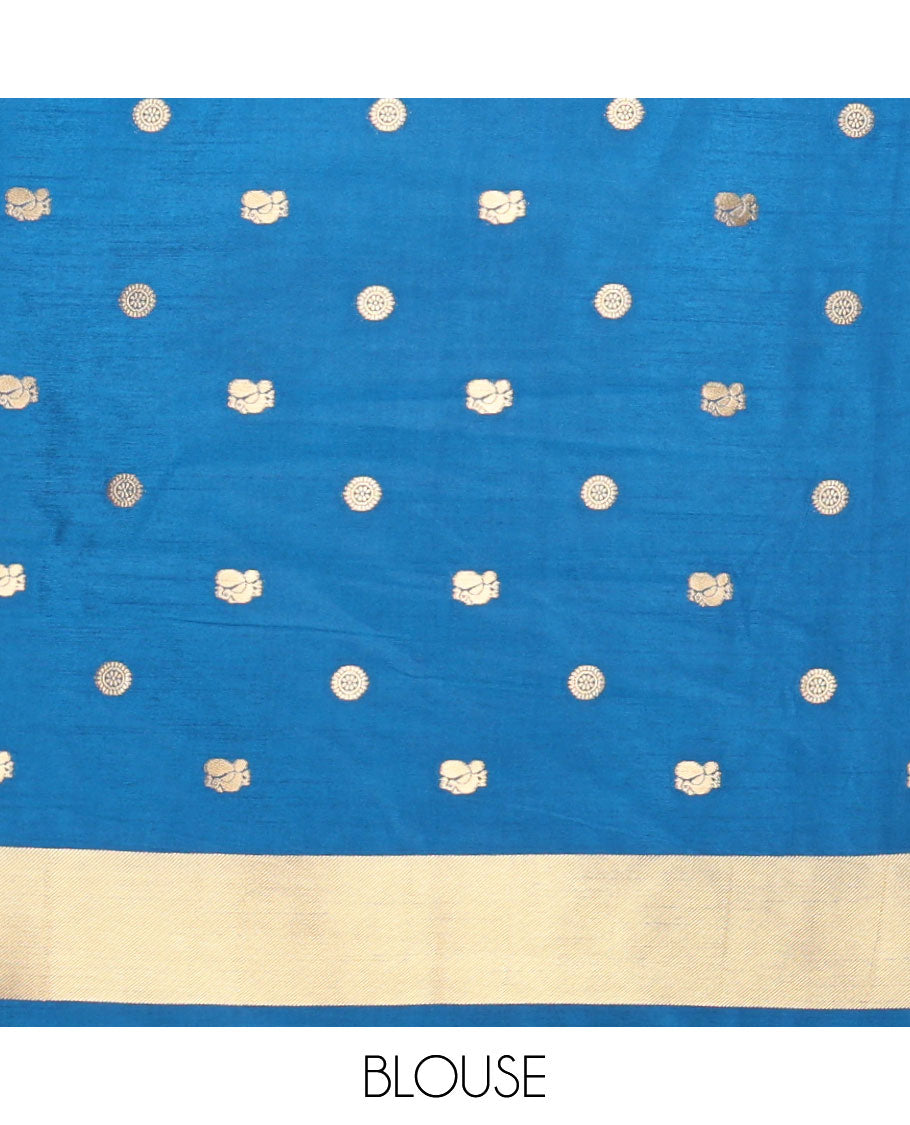 Blue peacock mile chakra butta dola silk saree with zari border & rich zari pallu along with mile chakra butta blouse