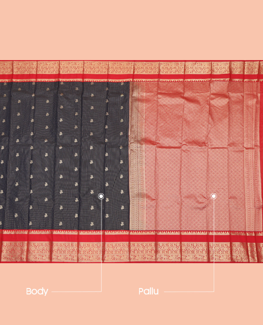 Black Rettai Pattu Traditional Zari Butta Budget Silk Saree