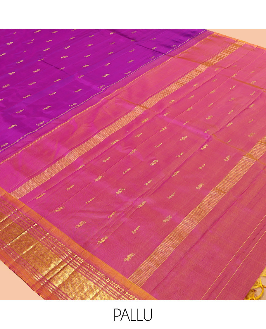 Purple Contrast Kanchipuram Silk Saree
