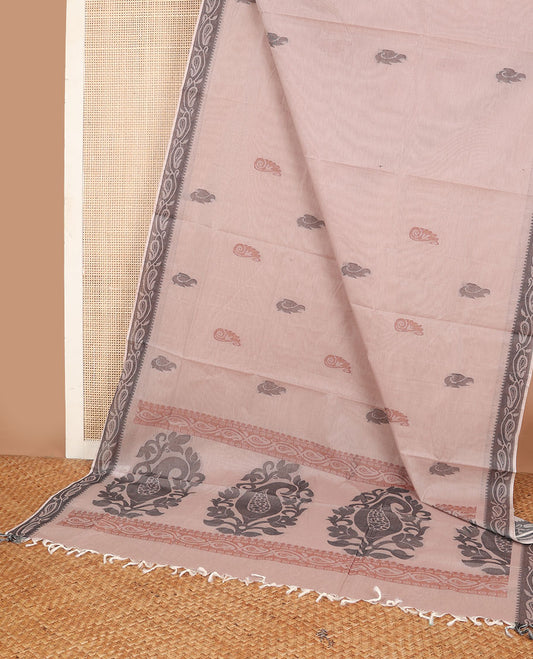 Peach buttas Combatiore cotton saree, paisley creeper border & pallu of paisley designs