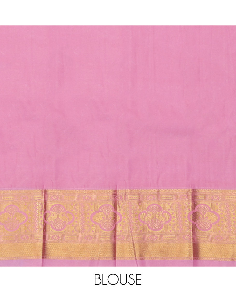 Blue Budget Silk Saree, Decorated with Stripes and Peacock Buttas, a Contrast Traditional Elephant Zari Border, a Grand Pallu and a Contrast Blouse
