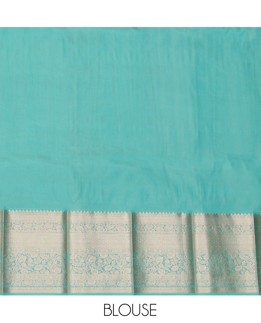 Red Budget Silk Saree, Enthralled with Zari Buttas, Complemented by Contrast Traditional Zari Border, a Grand Pallu and a Contrast Blouse