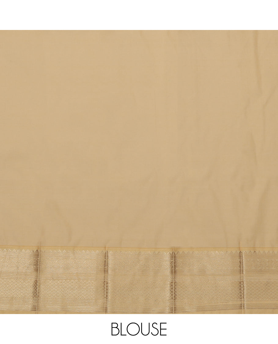 Green Budget Silk Saree, Woven with Zari Buttas, a Contrast Traditional Zari Border, Sparsely Woven Pallu, and a Contrast Blouse