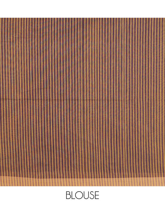 Mustard striped jute cotton saree, striped border, and striped pallu