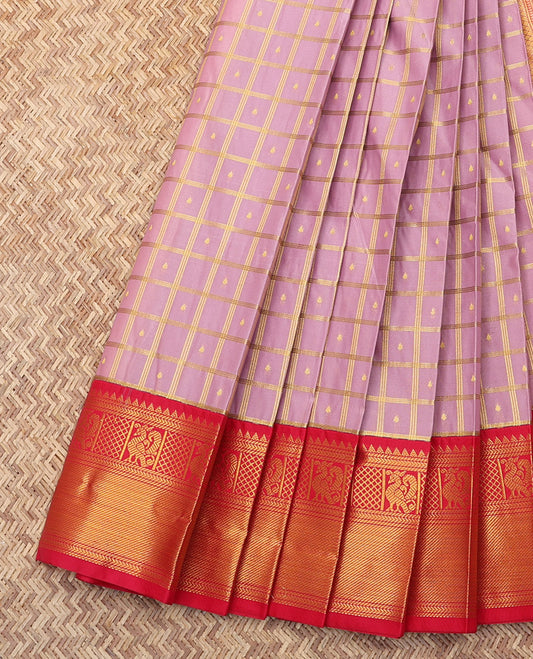 Pink Budget Silk Saree, Accentuated with Zari Butta Enclosed Checks, Complemented by a Contrast Traditional Border, Grand Pallu, and a Contrast Blouse