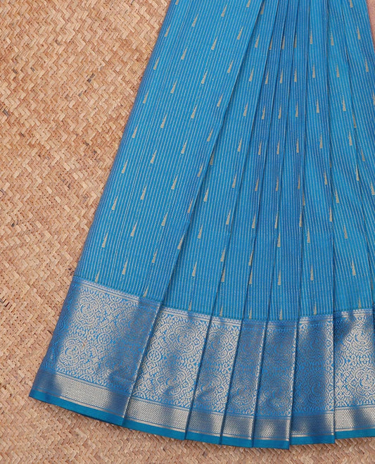 Blue Budget Silk Saree, Steeped with Zari Buttas and Stripes All Over Its Body, Highlighted by Traditional Zari Designs Woven Border, Contrast Grand Pallu and Paired with a Contrast Blouse