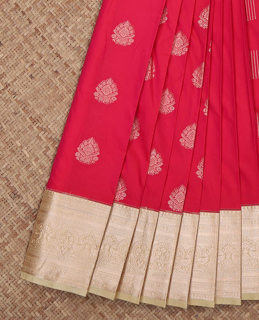 Pink Budget Silk Saree, Beautified with Zari Buttas All Over Its Body, Complemented by a Contrast Traditional Zari Design Border, Sparsely Woven Pallu, and Paired with a Contrast Blouse