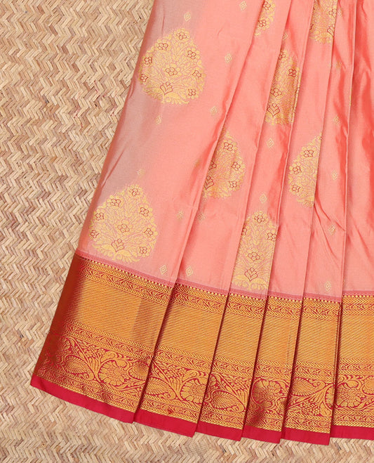 Pink Budget Silk Saree, Highlighted by Zari Buttas, a Contrast Traditional Zari Border, Grand Jaal Pallu, and a Contrast Blouse