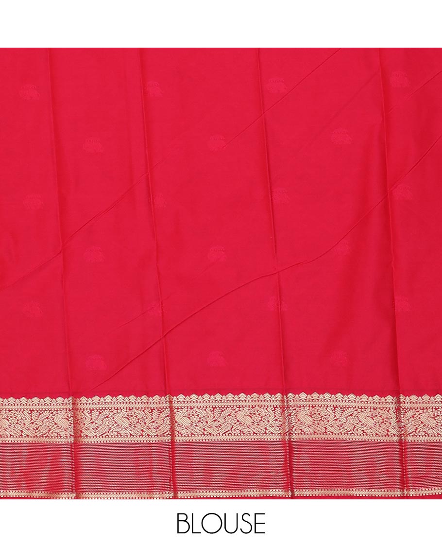 Yellow elephant motifs gift saree, contrast traditional zari design border, and intricate pallu