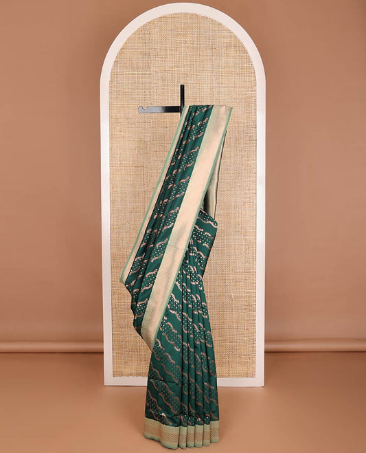 Green butter silk saree with floral zari designs, contrast traditional zari design & jaal pallu