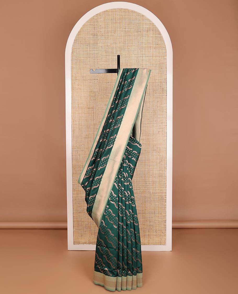 Green butter silk saree with floral zari designs, contrast traditional zari design & jaal pallu