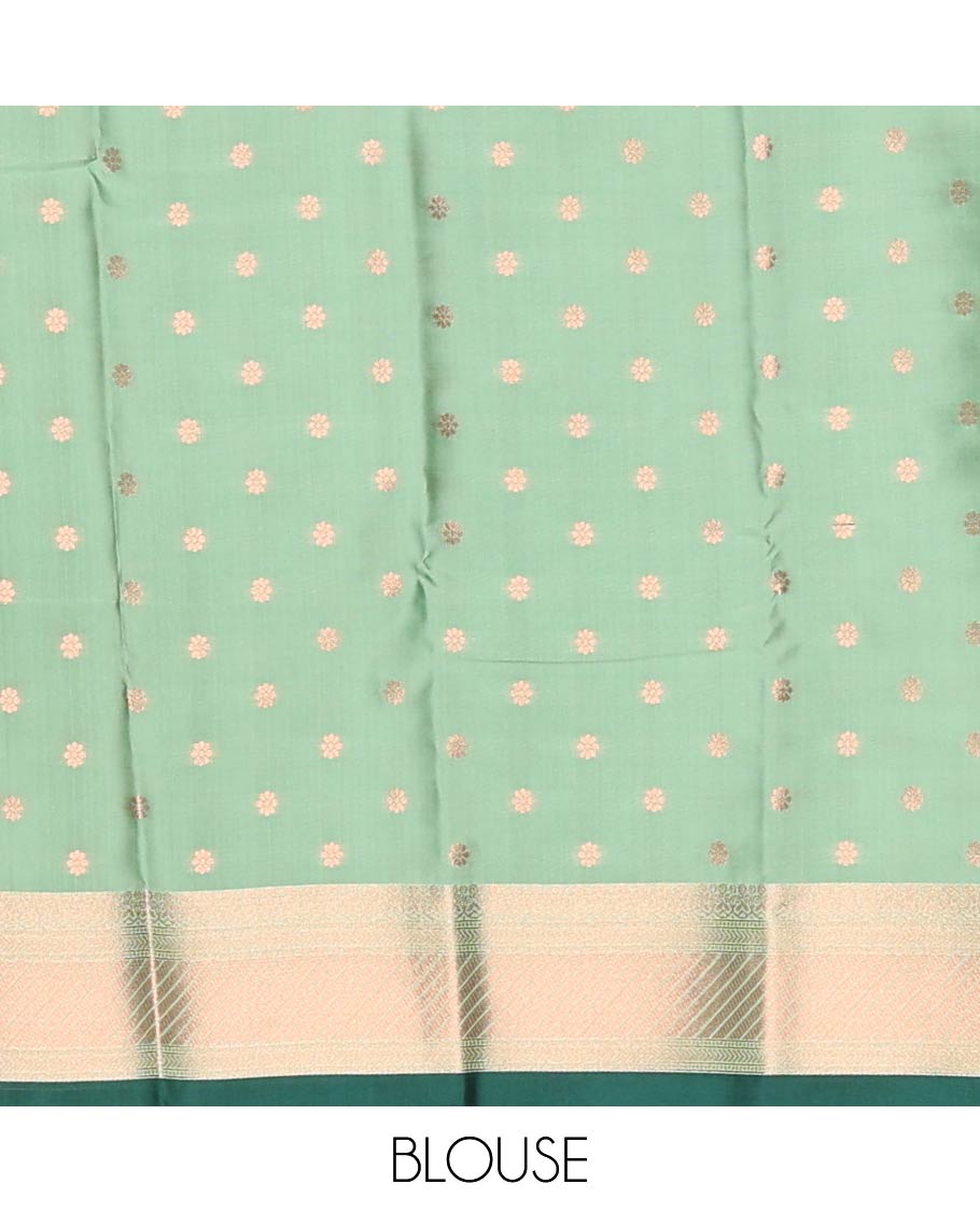 Green butter silk saree with floral zari designs, contrast traditional zari design & jaal pallu