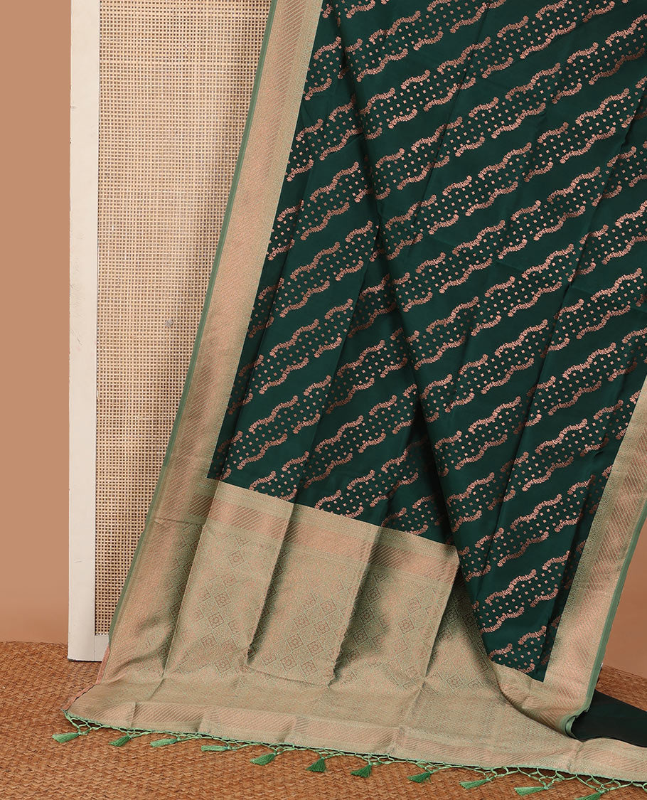 Green butter silk saree with floral zari designs, contrast traditional zari design & jaal pallu