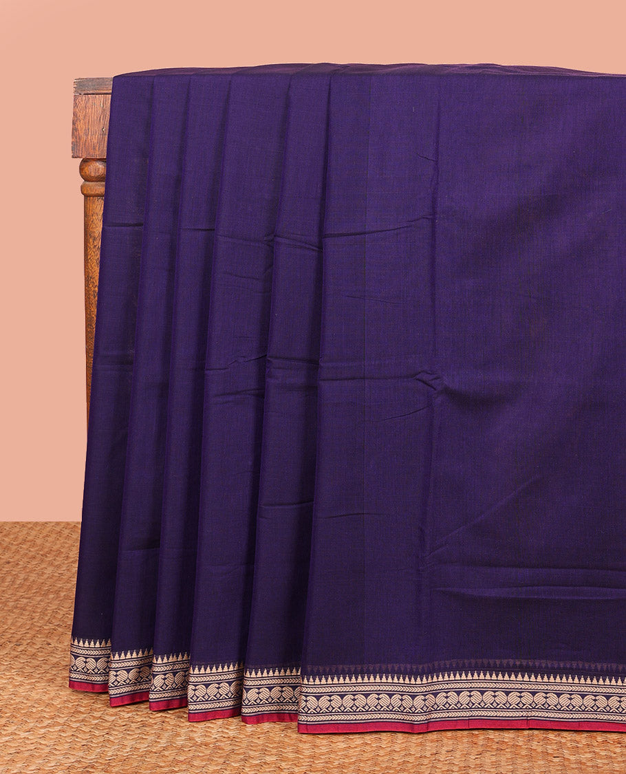 Blue Plain Narayanpet Cotton Saree, Complemented by a Contrast Traditional Thread Border, Vibrant Pallu, and Paired with a Matching Blouse