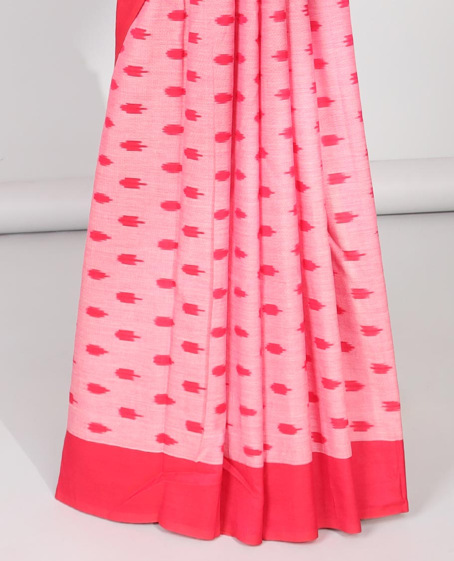 pink buttas design ikkat cotton saree with contast plain border & ogee design pallu