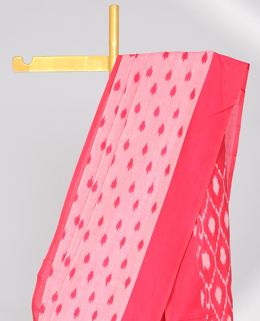 pink buttas design ikkat cotton saree with contast plain border & ogee design pallu