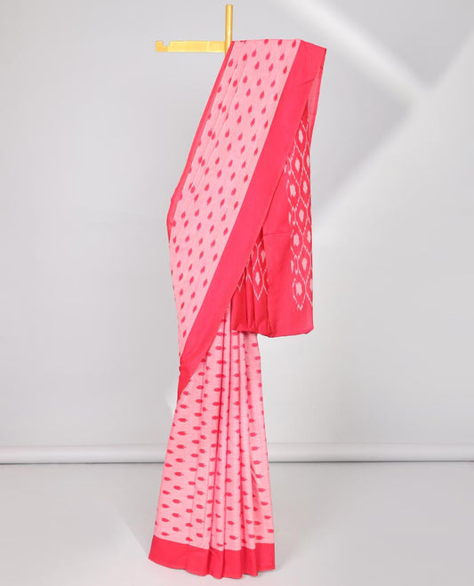 pink buttas design ikkat cotton saree with contast plain border & ogee design pallu