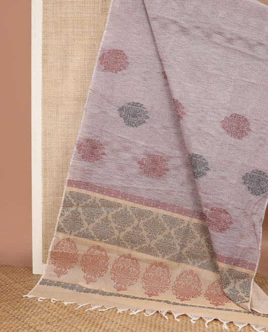 Borderless grey unique motifs Coimbatore cotton saree, self-pallu of intricate designs