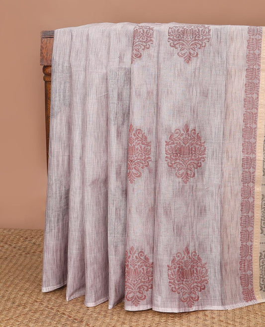 Borderless grey unique motifs Coimbatore cotton saree, self-pallu of intricate designs