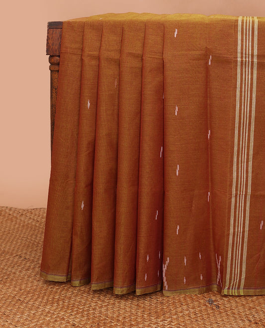 Borderless manthulir color buttas bengal cotton saree, self-pallu of stripes & buttas
