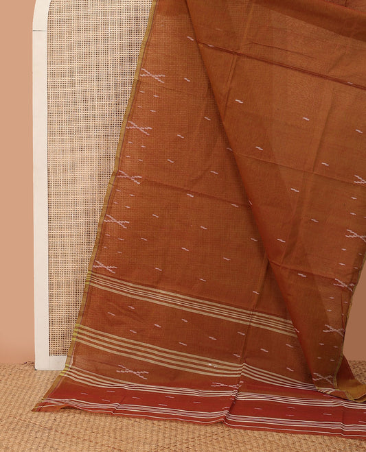 Borderless manthulir color buttas bengal cotton saree, self-pallu of stripes & buttas