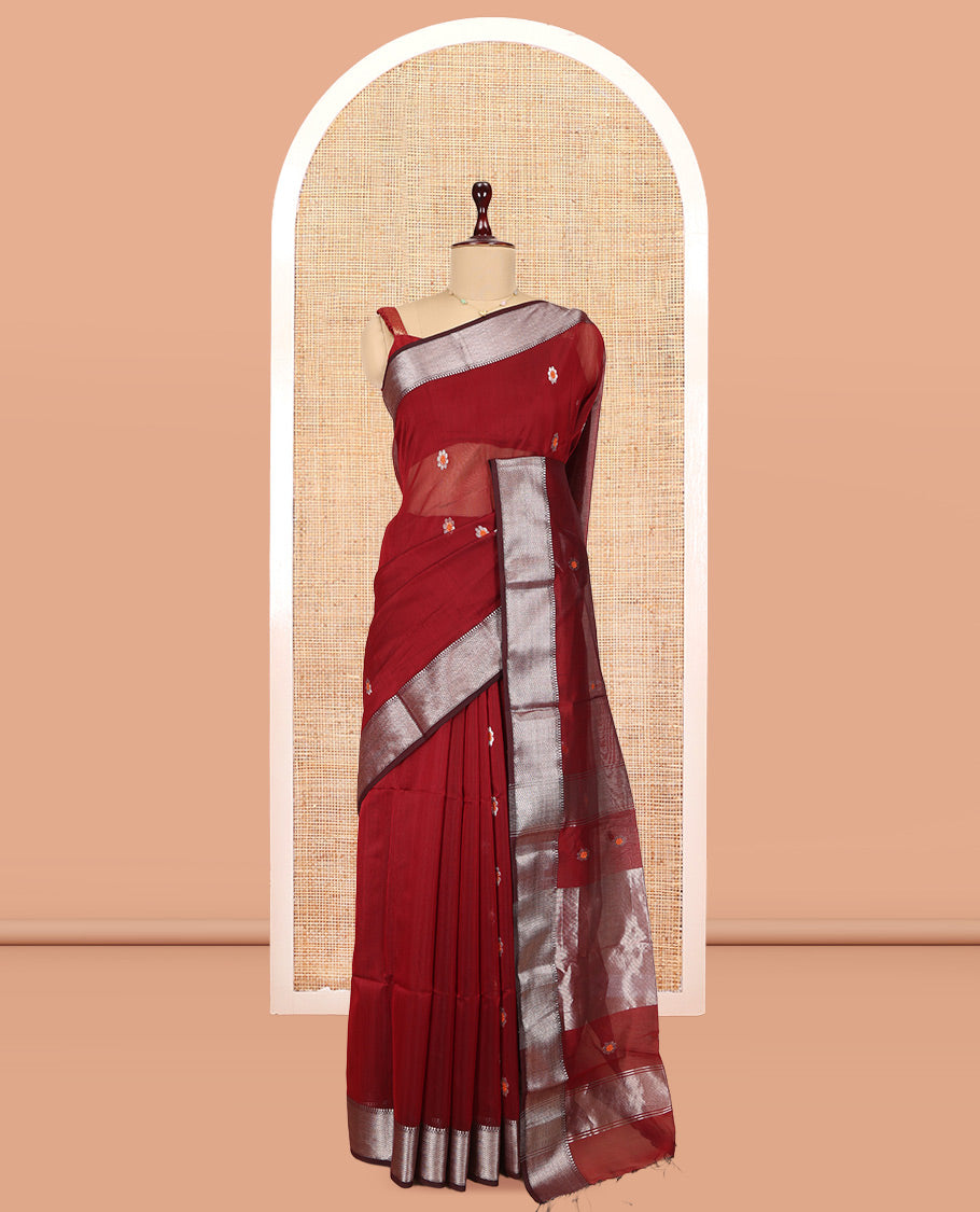 Red Maheshwari Cotton Saree