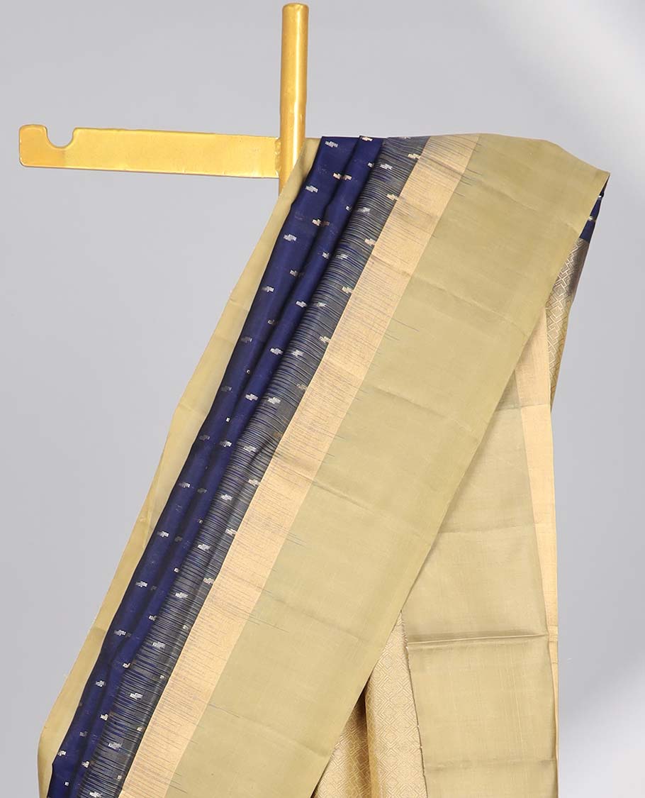 Blue buttas soft silk saree with contrast zari border & intricate zari design pallu