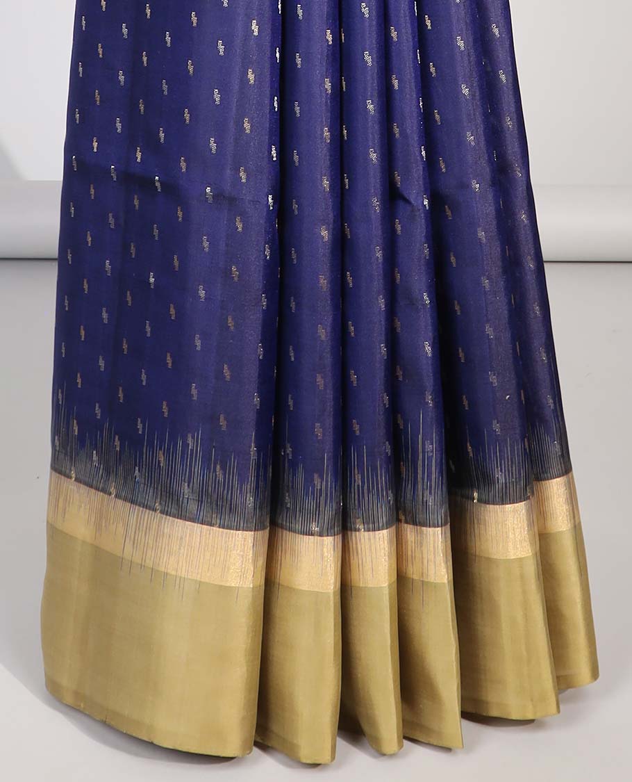 Blue buttas soft silk saree with contrast zari border & intricate zari design pallu