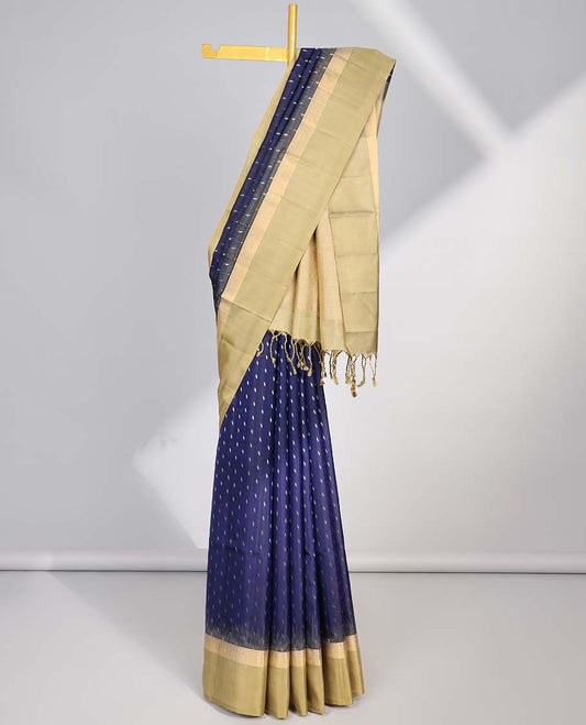 Blue buttas soft silk saree with contrast zari border & intricate zari design pallu