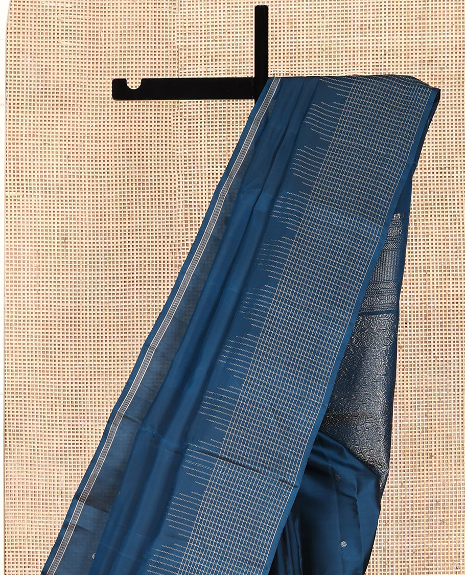 Blue Mayuri Lite Silk Mix Saree, Crafted with Buttas All Over Its Body, Highlighted by a Zari Checked Border, Pallu of Flower Designs, and Paired with a Matching Blouse