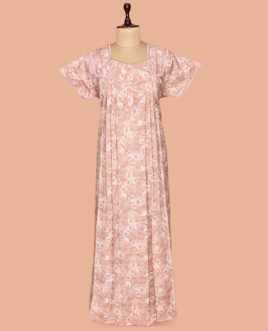Pale Brown Cotton-Blended Nighty