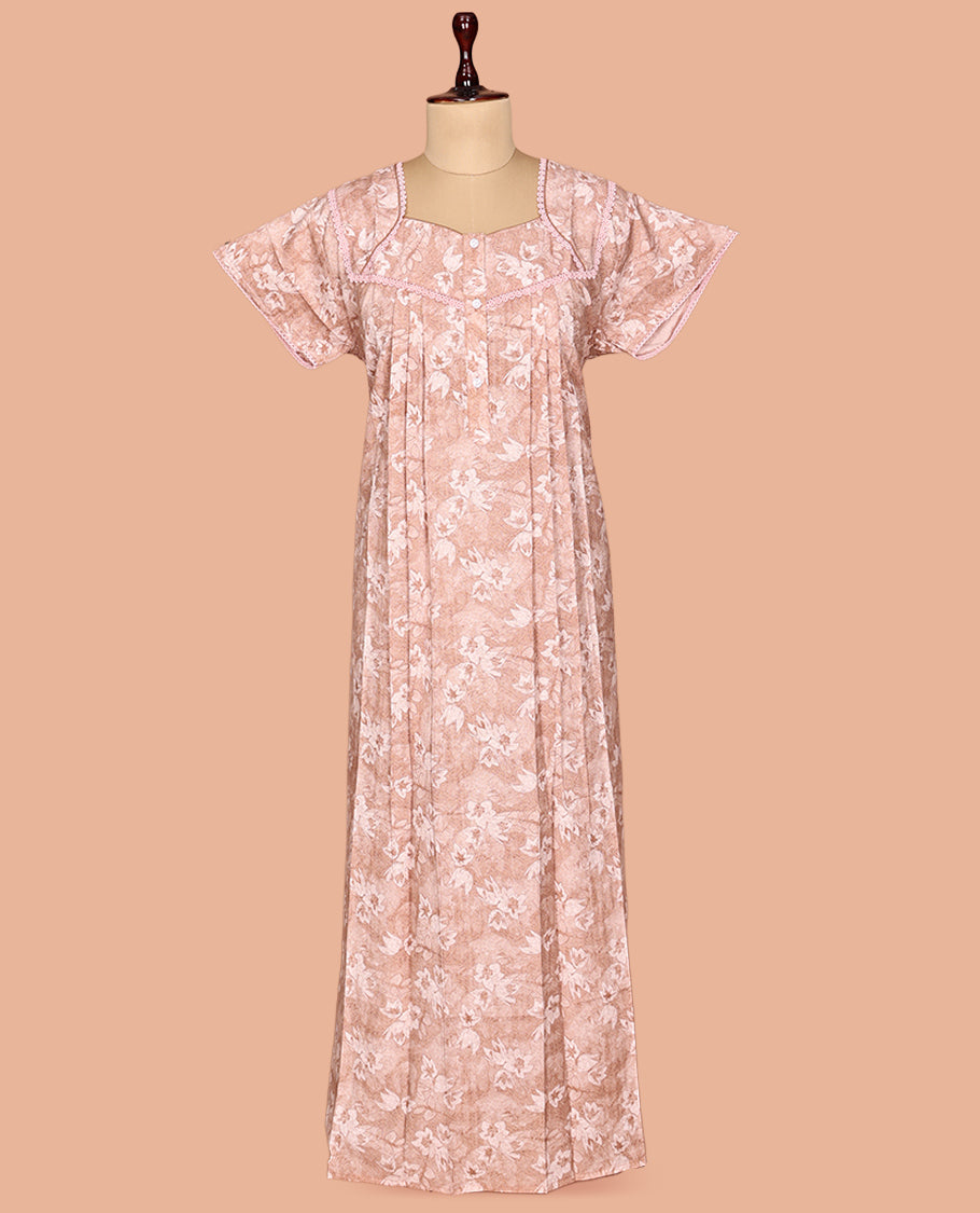 Pale Brown Cotton-Blended Nighty