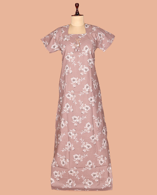 Pale Brown Cotton-Blended Nighty