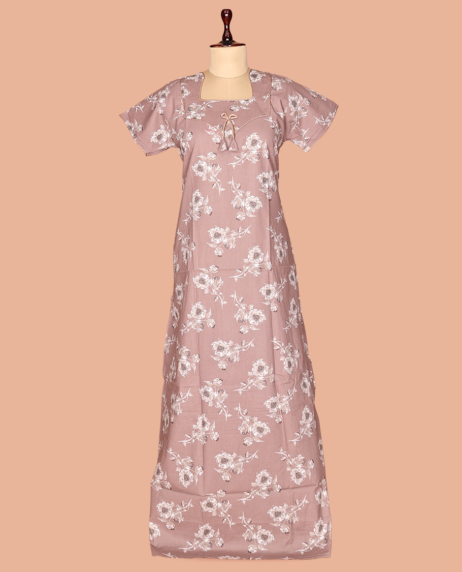Pale Brown Cotton-Blended Nighty