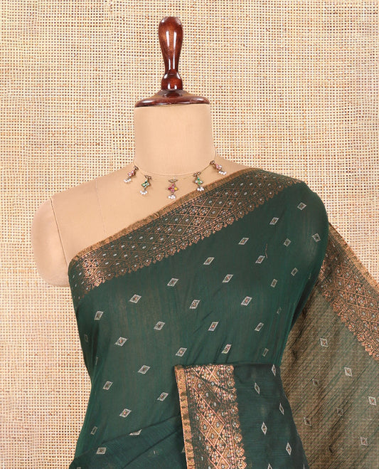 Bottle Green Khadi Cotton Saree