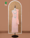 Peach chudidar material set,Lucknowi chikankari embroidered & neckwork georgette top,crepe plain bottom, & chiffon plain dupatta