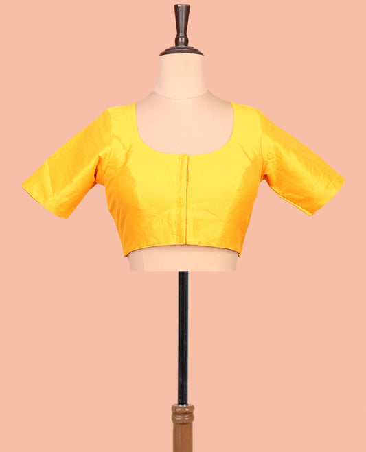 Yellow Plain Readymade Blouse Featuring a Front Round-Neck, Back Round-Neck, and Half-Sleeves
